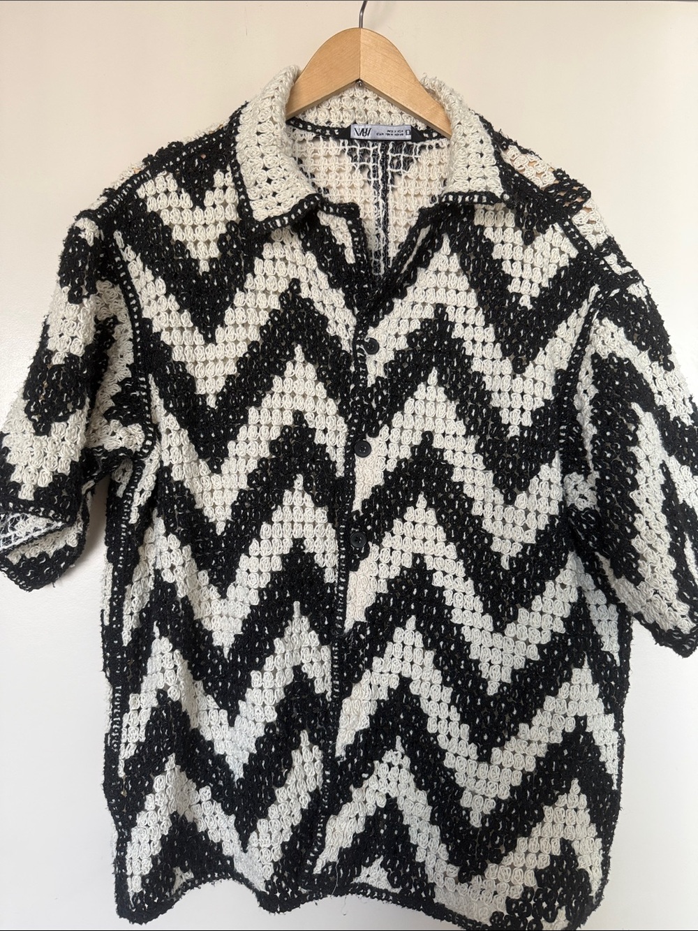 Zara Black & White Chevron Crochet Shirt